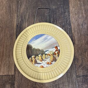Vintage Decorative Chimney Flue Cover Winter Harvest Farm Scene Metal 8 Inch